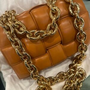 Bottega Venetta Cassette Padded Bag with Chain Intrecciato Leather